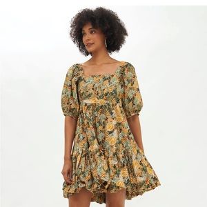 Oliphant Green and Yellow Floral Mini Dress